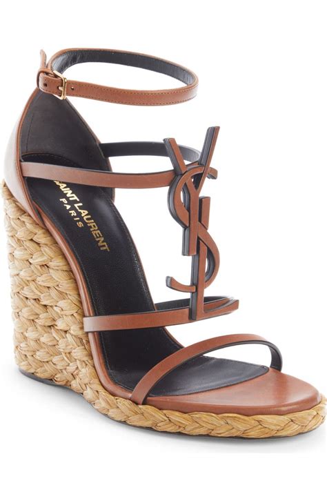 Cassandra YSL Logo Raffia Wedge Sandal (Women).